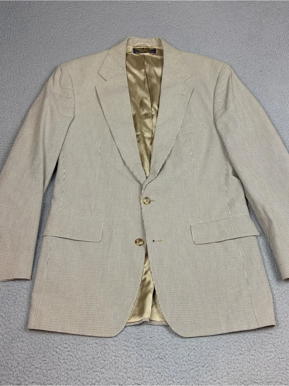 Vtg Brooks Brothers 1818 Blazer Men 43L Beige Silk Linen Wool Gunclub Check USA